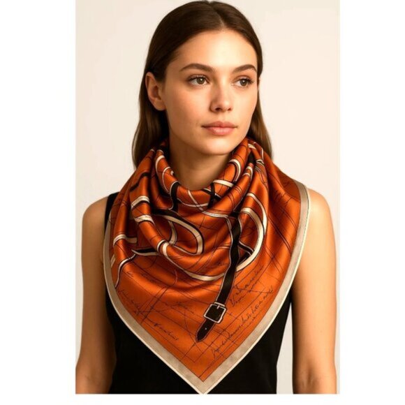 100% Mulberry Silk Scarf -Time and Space 35.4”x35.4” (90×90 cm) - Picture 1 of 9